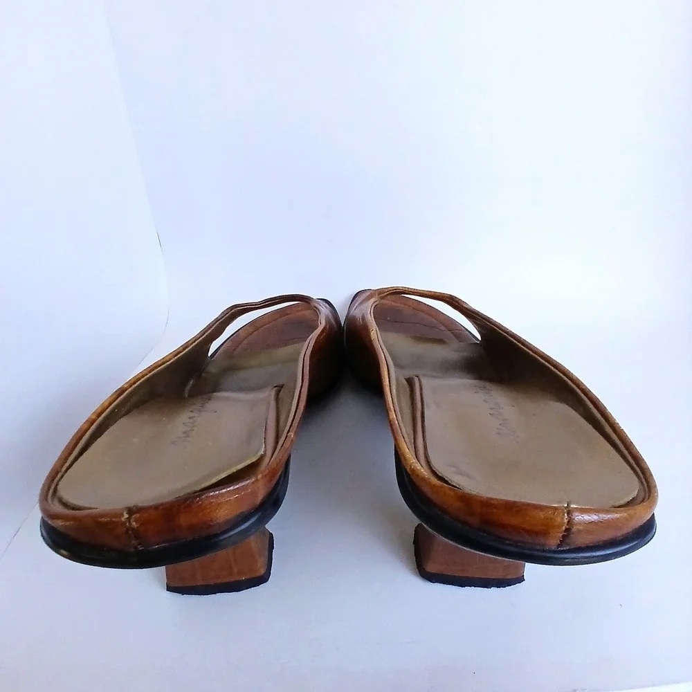 Marquise Pepper Women 8.5B Brown Croc Embossed Leather Mule Heels 90s Minimalist